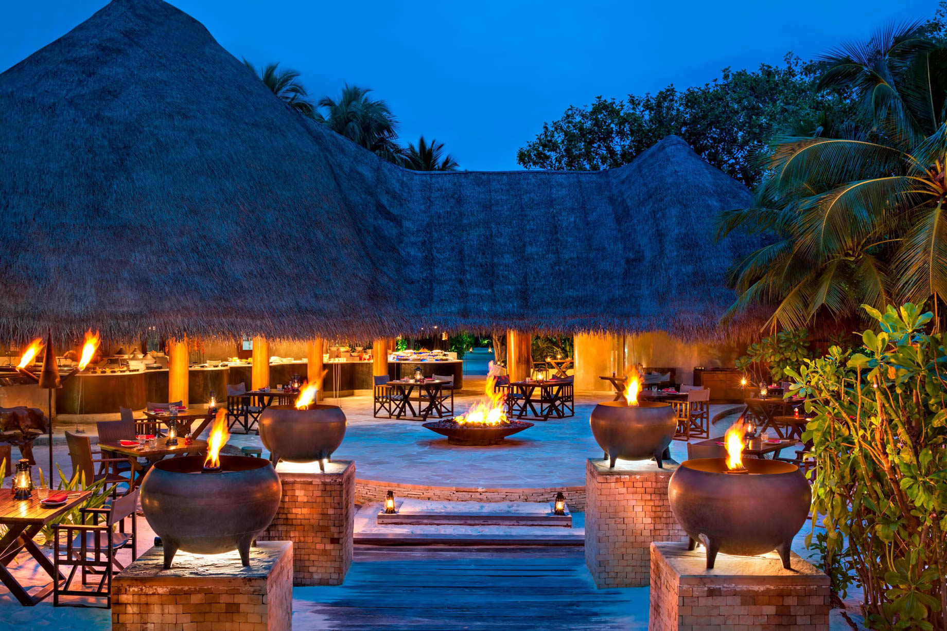 104 – W Maldives Resort – Fesdu Island, Maldives – Restaurant Patio Night Fire