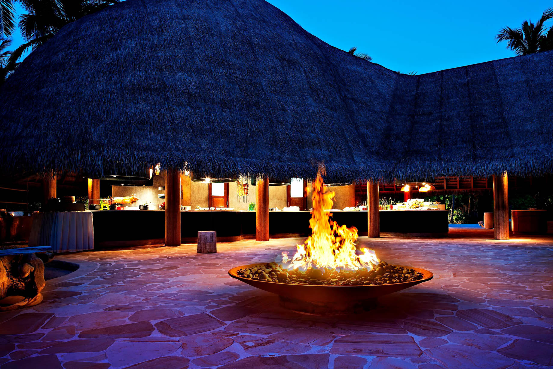 105 – W Maldives Resort – Fesdu Island, Maldives – Restaurant Patio Night Fire
