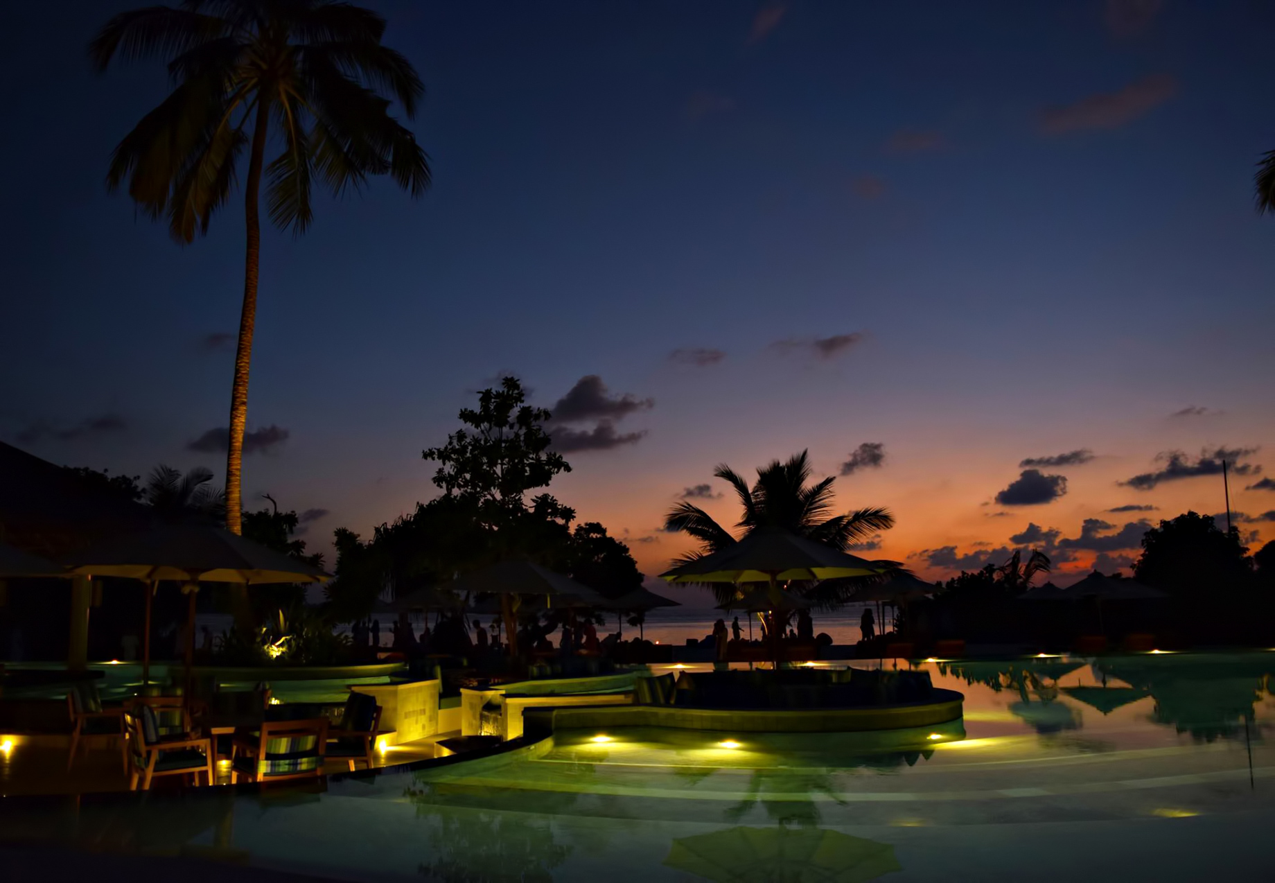 Six Senses Laamu Resort – Laamu Atoll, Maldives – Resort Pool Lounge Evening View