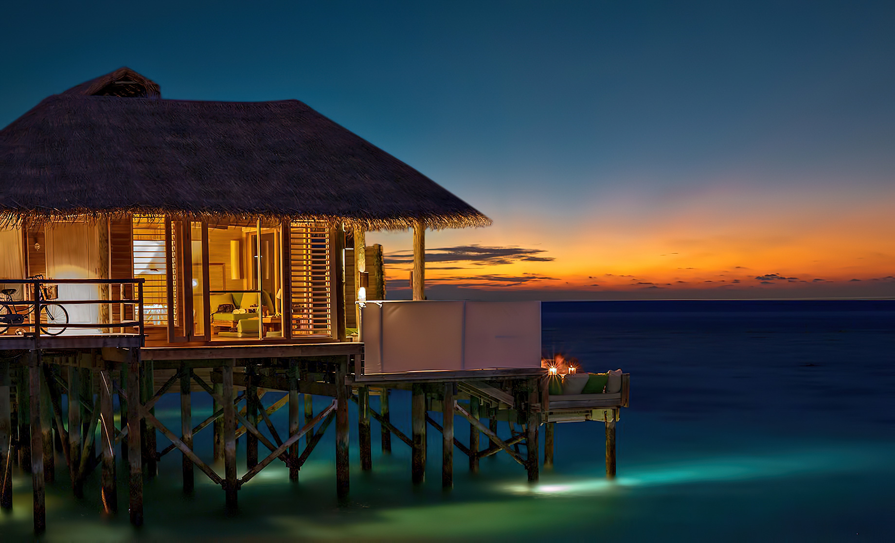 Six Senses Laamu Resort – Laamu Atoll, Maldives – Overwater Villa Evening View