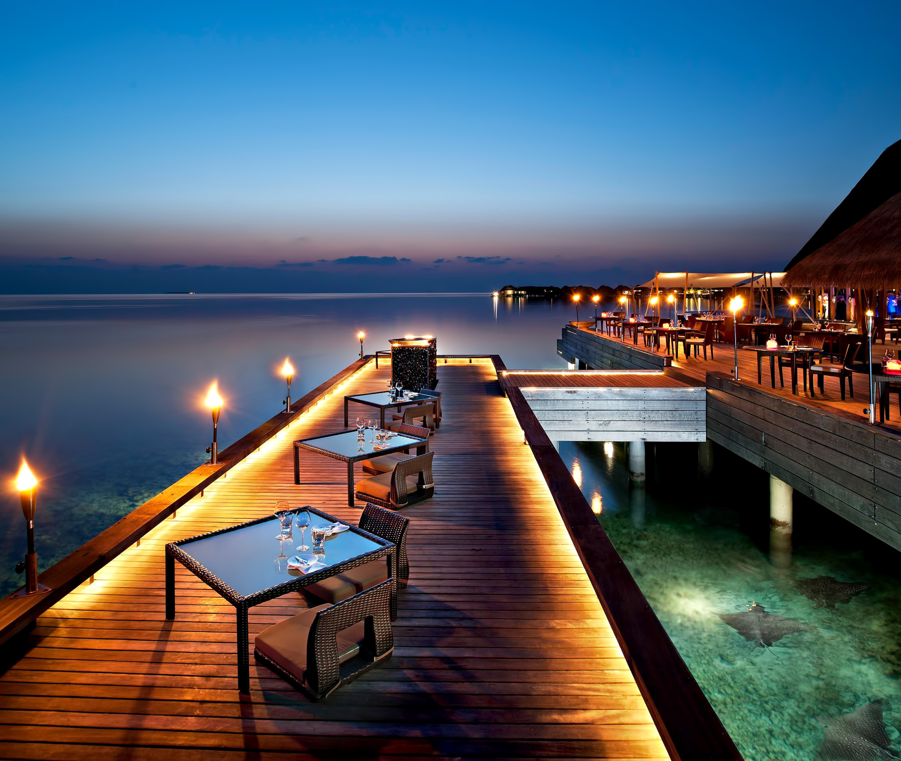 108 – W Maldives Resort – Fesdu Island, Maldives – Overwater Restaurant Dining Night