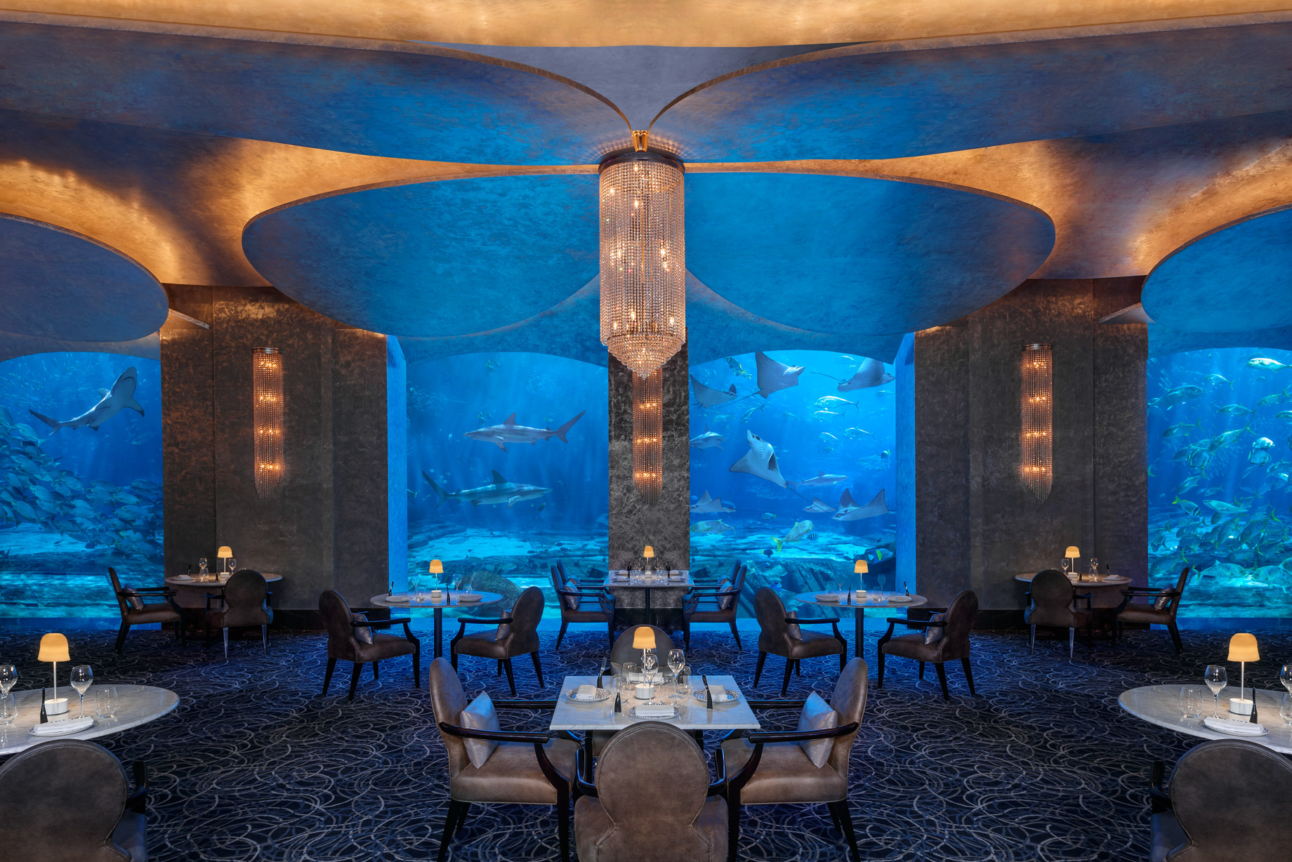 Atlantis The Palm Resort - Crescent Rd, Dubai, UAE - Ossiano Restaurant Underwater Aquarium View