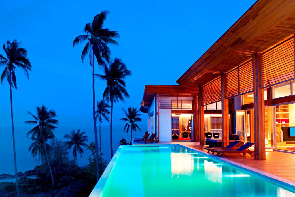 W Koh Samui Resort - Thailand - Residence Villa Exterior Pool Deck at Night