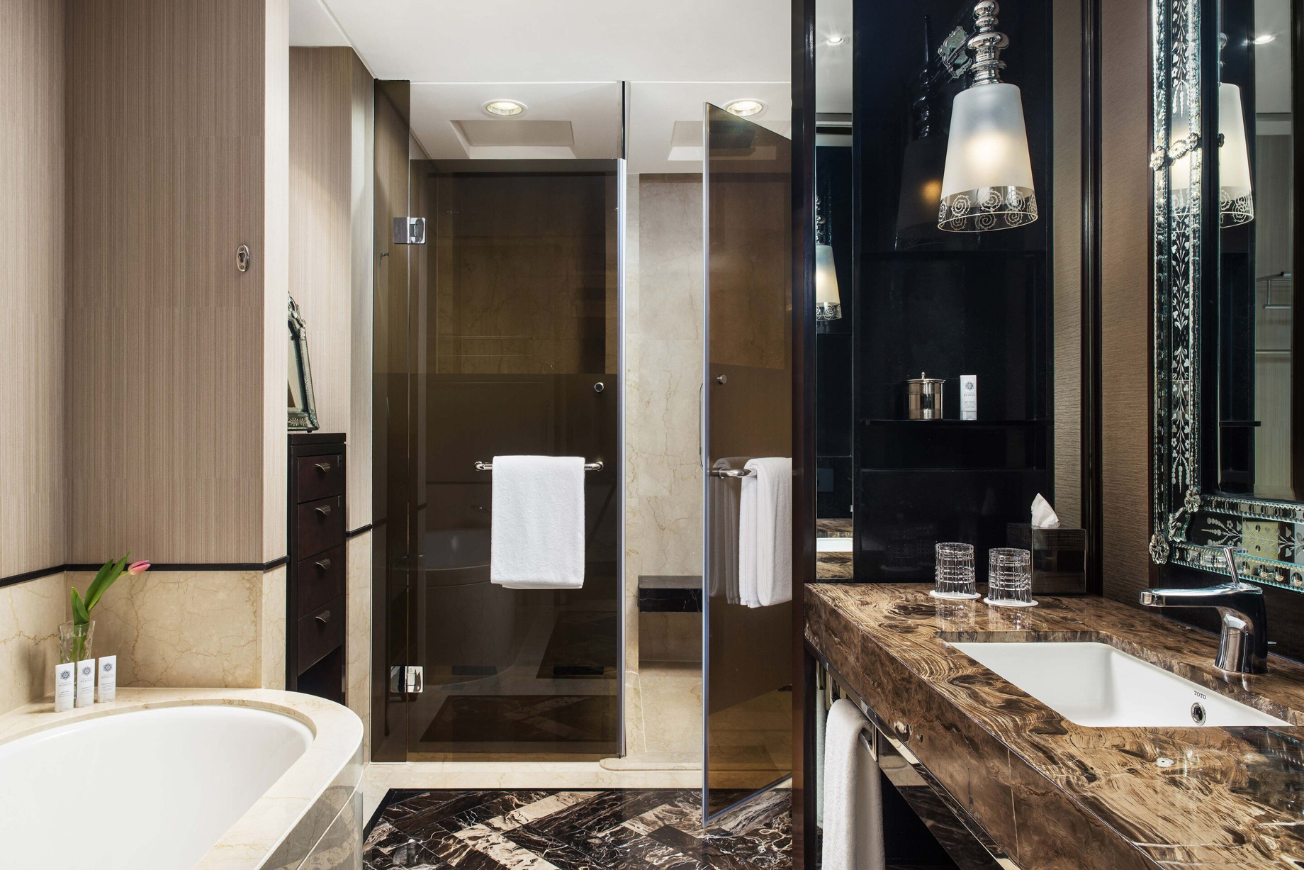 The St. Regis Mumbai Hotel – Mumbai, India – Guest Bathroom Shower & Tub