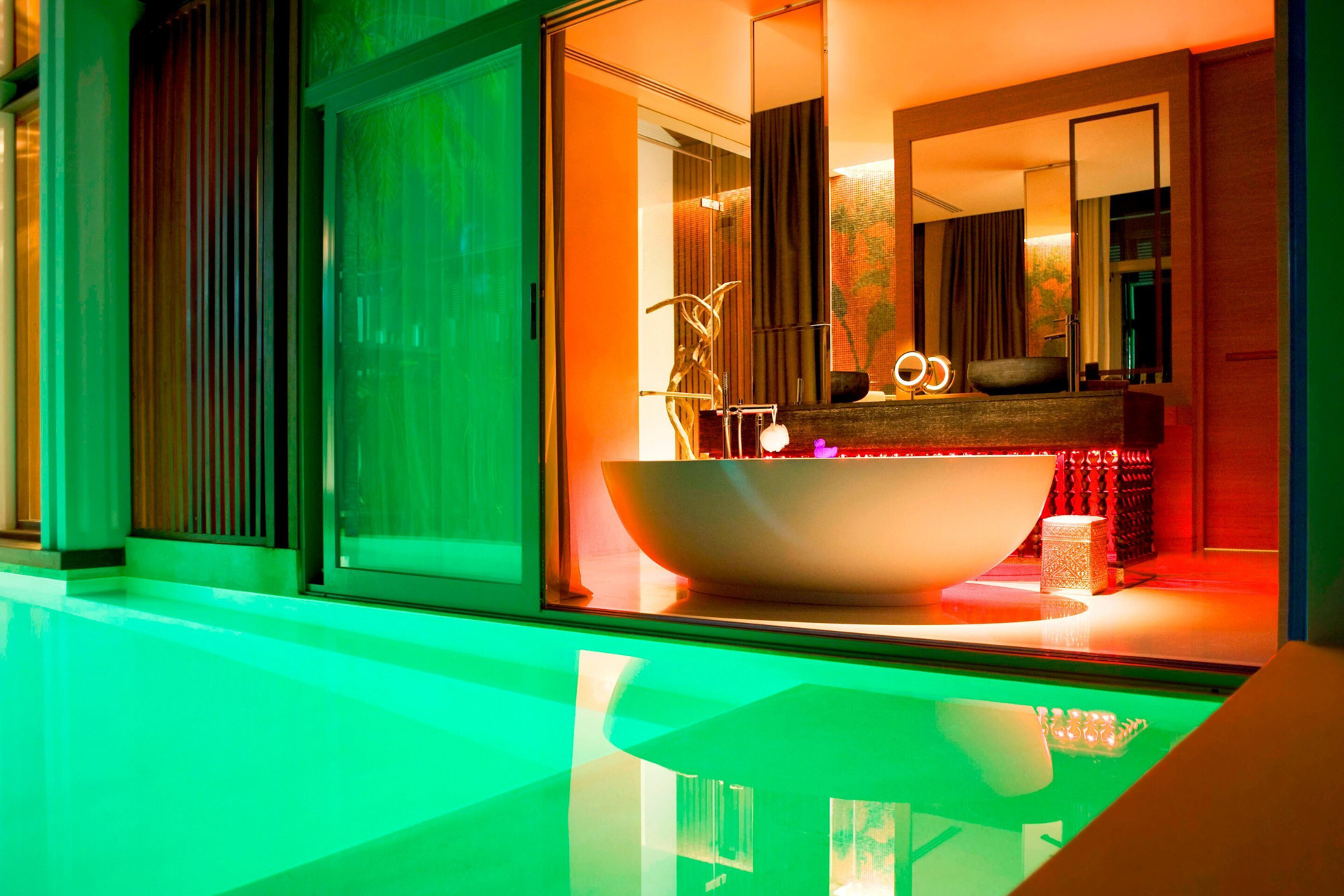W Koh Samui Resort – Thailand – Villa Bathroom Freestanding Tub at Night