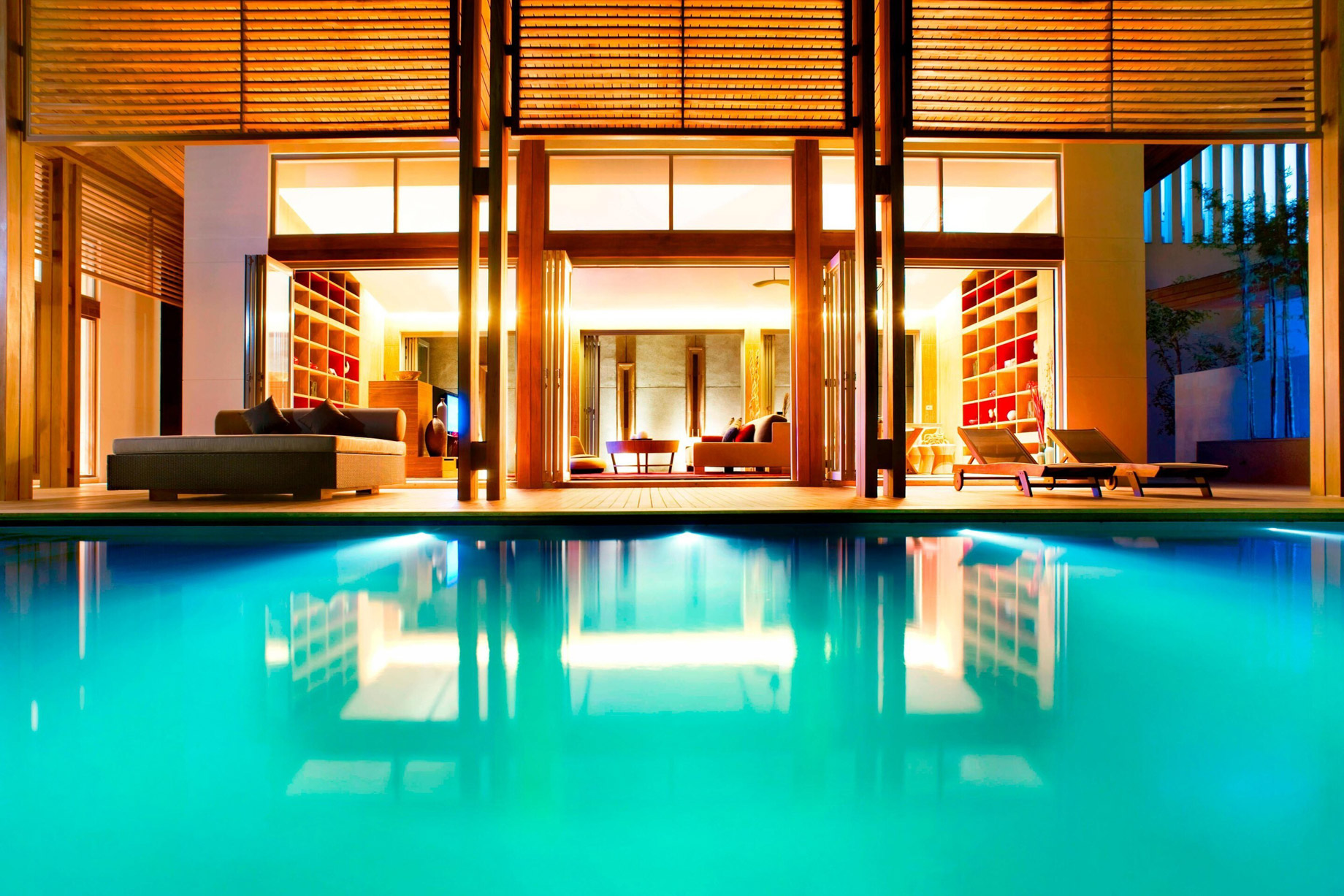 W Koh Samui Resort – Thailand – Residence Villa Living Room Pool View at Night