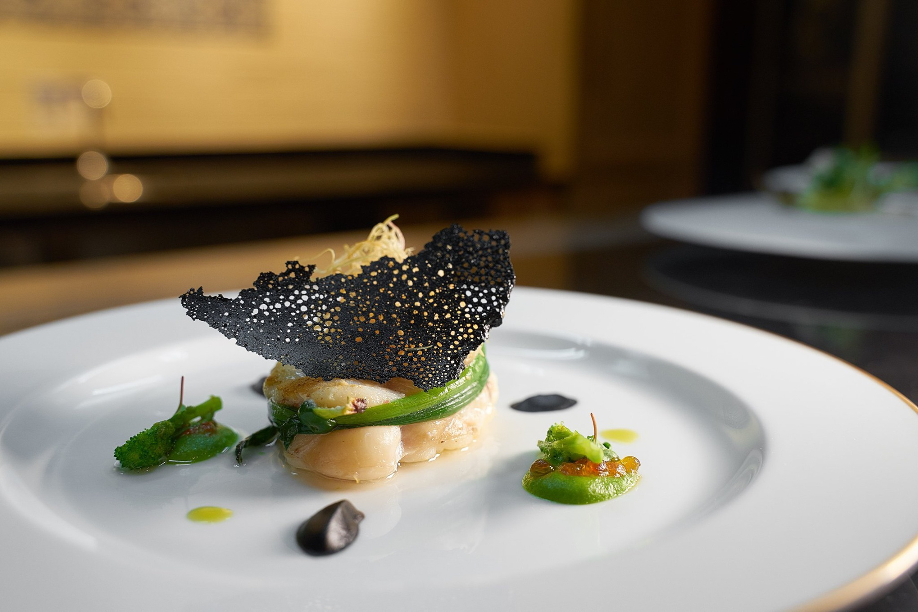 The St. Regis Macao Hotel – Cotai, Macau SAR, China – Monkfish with Yarra Valley Smoked Salmon Pearls Broccoli Rabe and Crispy Leek