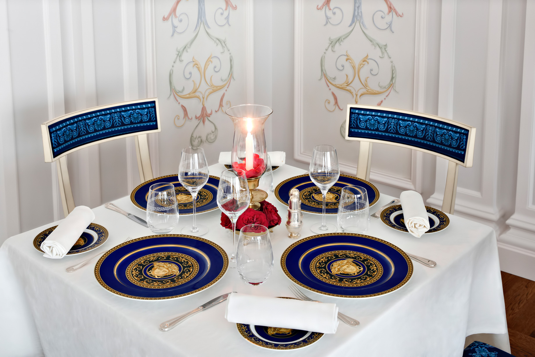 Palazzo Versace Dubai Hotel – Jaddaf Waterfront, Dubai, UAE – Vanitas Restaurant Blue Chairs