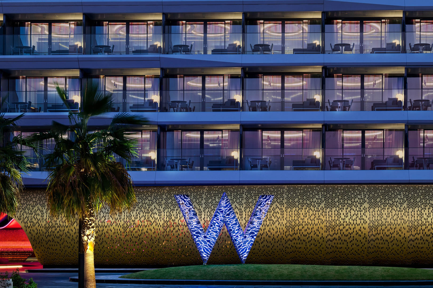 W Dubai The Palm Resort – Dubai, UAE – W Monument Hotel Front Night View