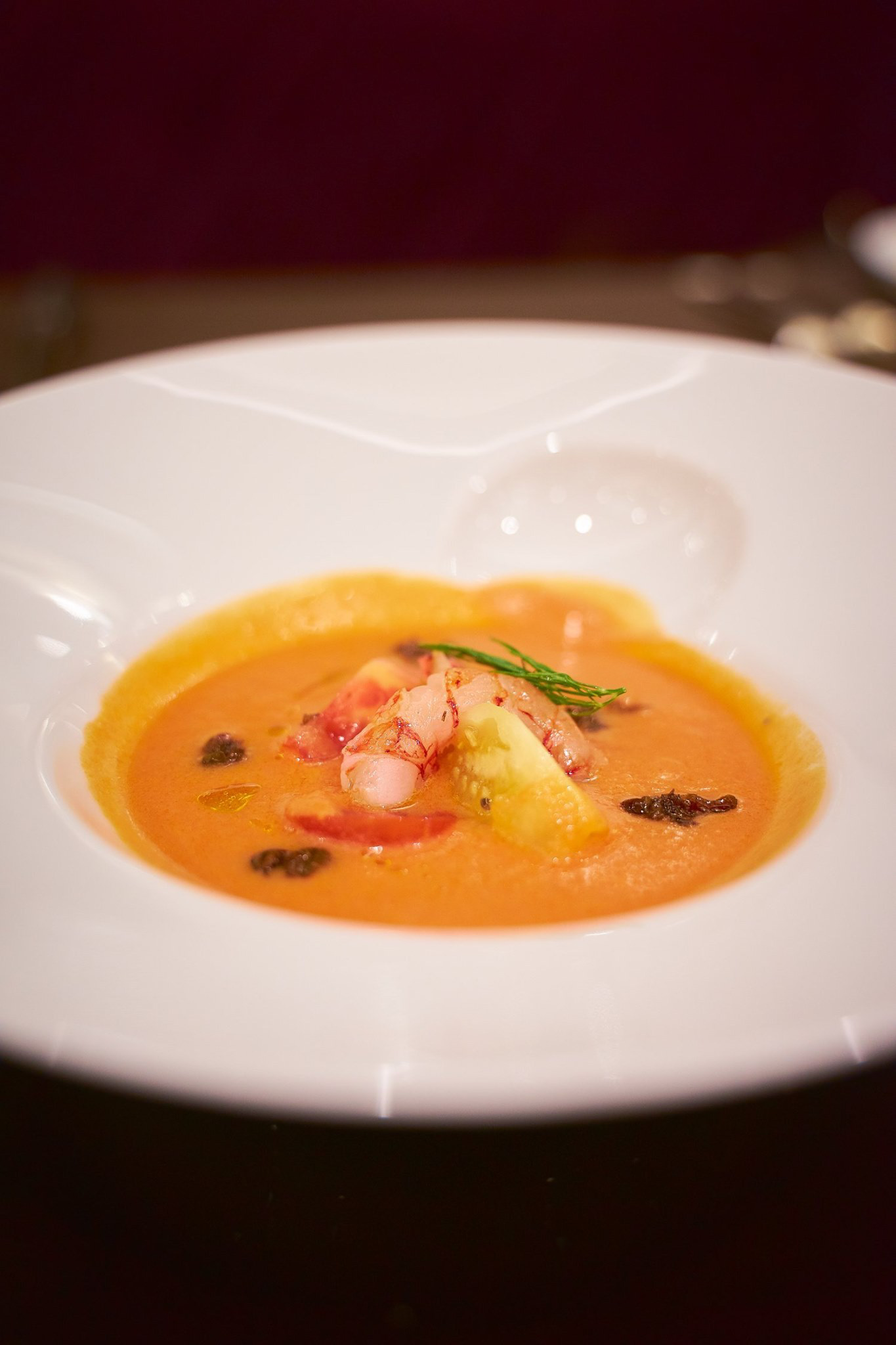 The St. Regis Macao Hotel - Cotai, Macau SAR, China - Sicilian Red Prawn with Tomato Gazpacho Sea Bream with Lemon Caper Sauce
