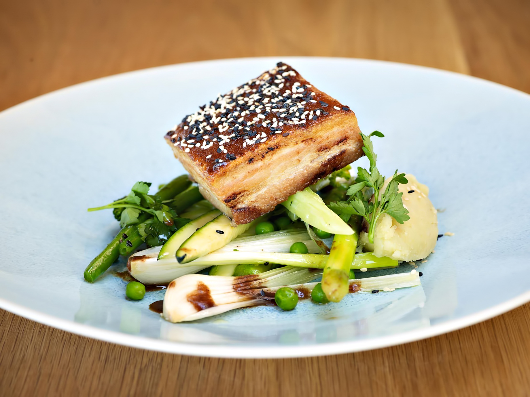 Six Senses Zil Pasyon Resort – Felicite Island, Seychelles – Pork Belly Sweet Potato Puree Wilted Greens