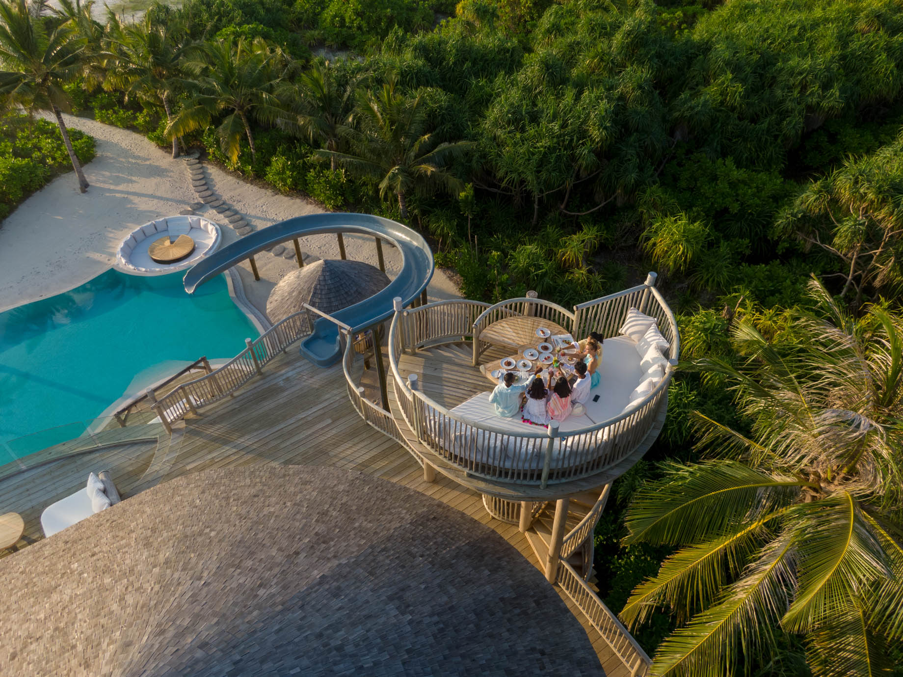 Soneva Jani Resort – Noonu Atoll, Medhufaru, Maldives – 3 Bedroom Island Reserve Villa Treetop Lounge Overhead Aerial