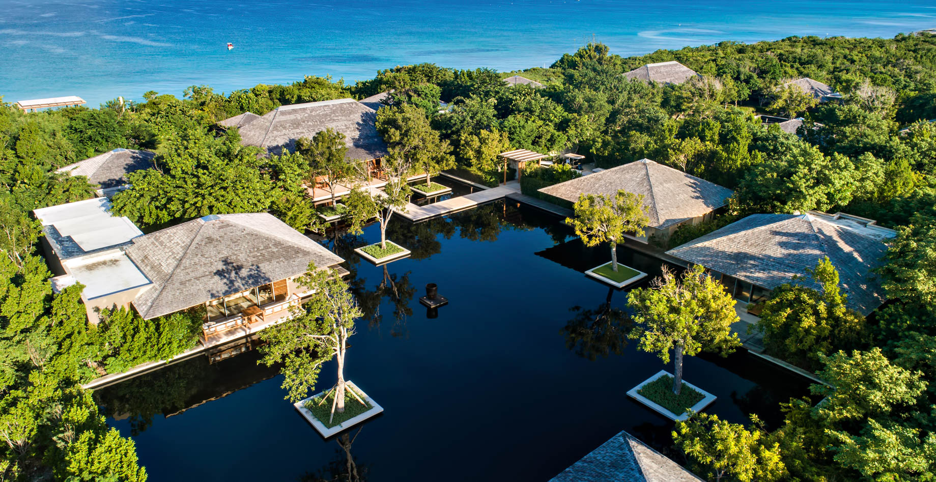 Amanyara Resort – Providenciales, Turks and Caicos Islands – Oceanside Reflecting Pond Aerial View