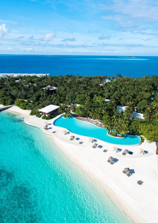 Amilla Fushi Resort and Residences - Baa Atoll, Maldives - Oceanfront Infinity Edge Pool Aerial View