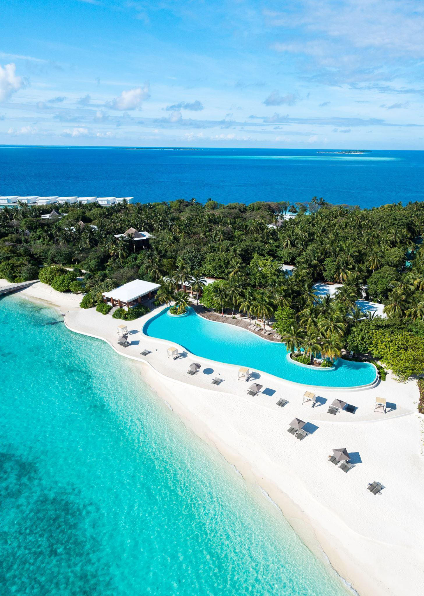 Amilla Fushi Resort and Residences – Baa Atoll, Maldives – Oceanfront Infinity Edge Pool Aerial View