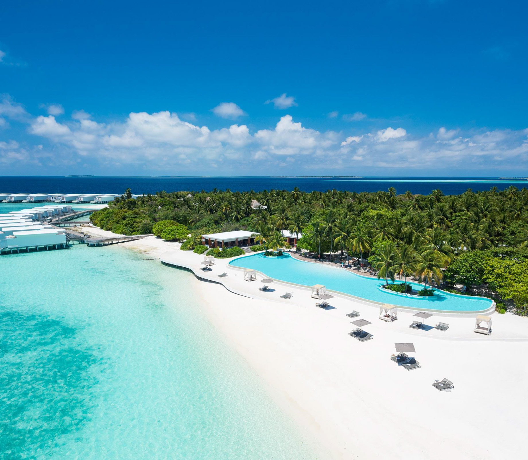 Amilla Fushi Resort and Residences – Baa Atoll, Maldives – Resort Oceanfront Infinity Edge Pool Aerial
