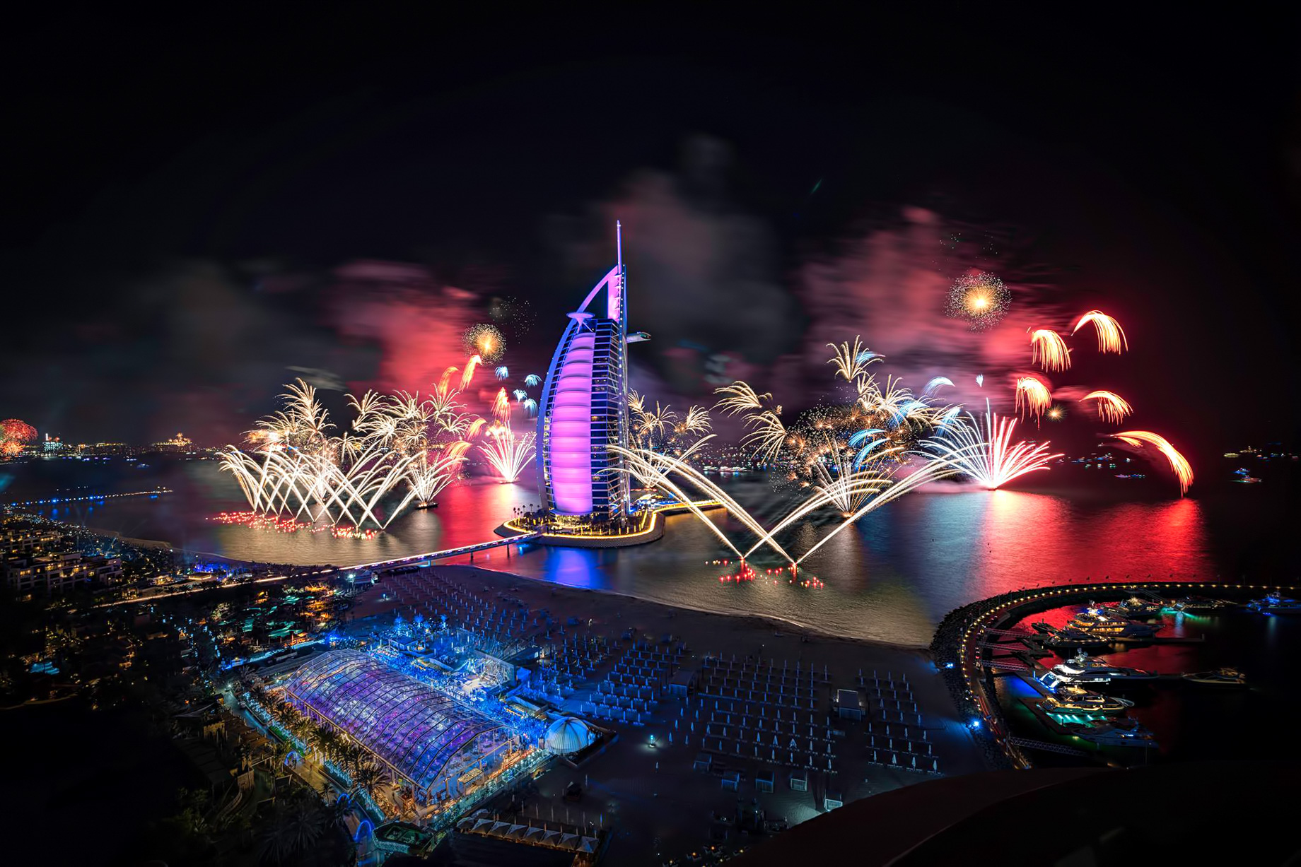 Burj Al Arab Jumeirah Hotel – Dubai, UAE – Night Fireworks