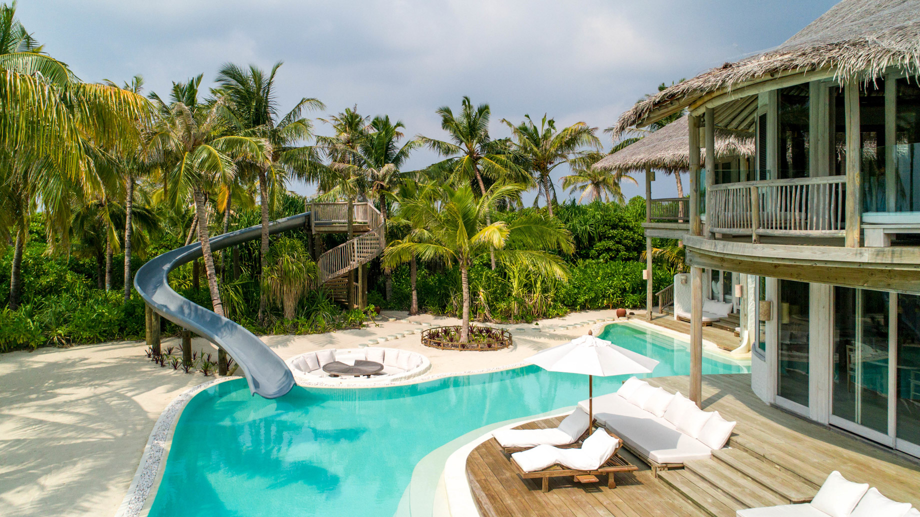Soneva Jani Resort – Noonu Atoll, Medhufaru, Maldives – 4 Bedroom Island Reserve Villa Pool Deck Water Slide