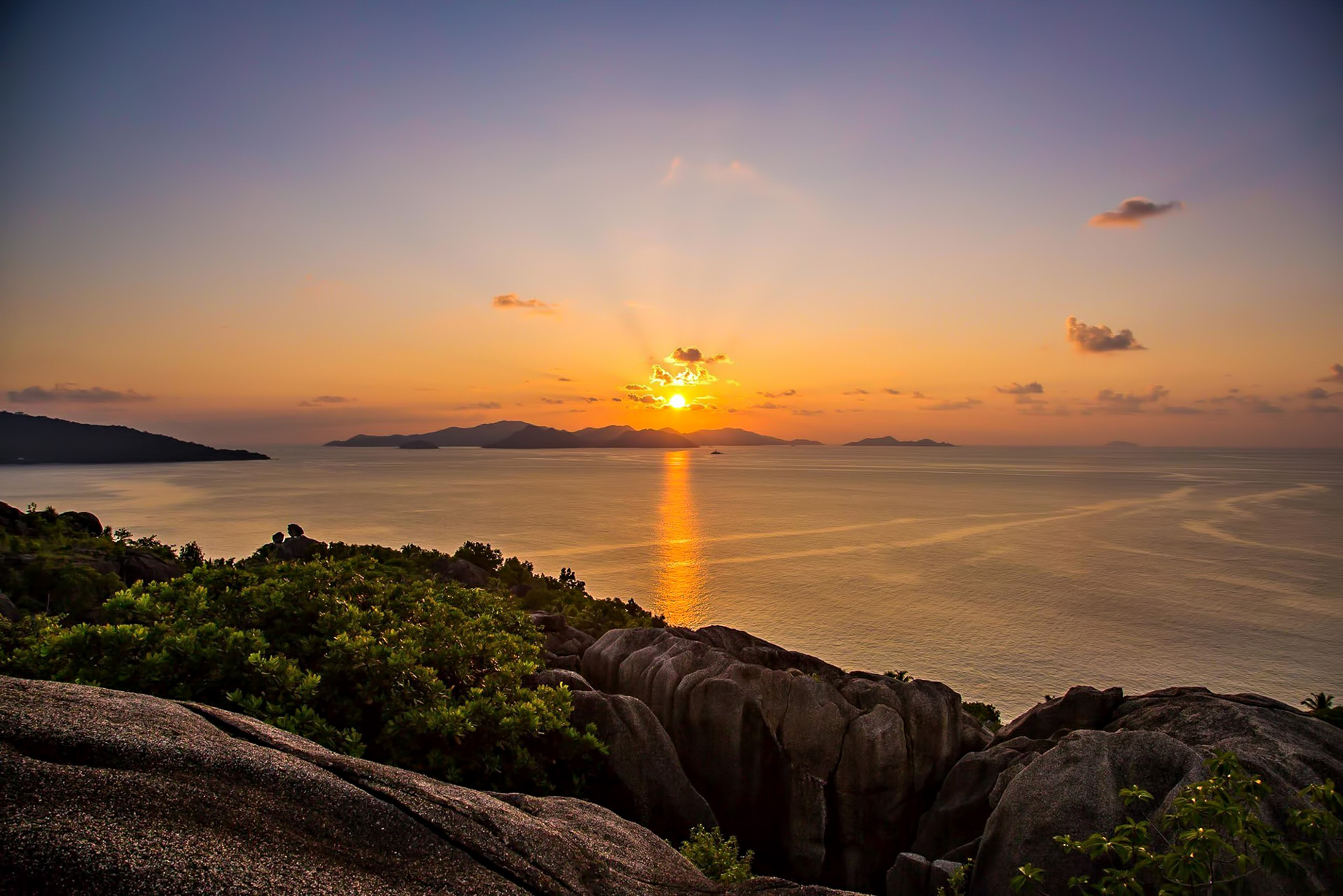 Six Senses Zil Pasyon Resort – Felicite Island, Seychelles – Sunset View Over Praslin Island from Felicite Hilltop