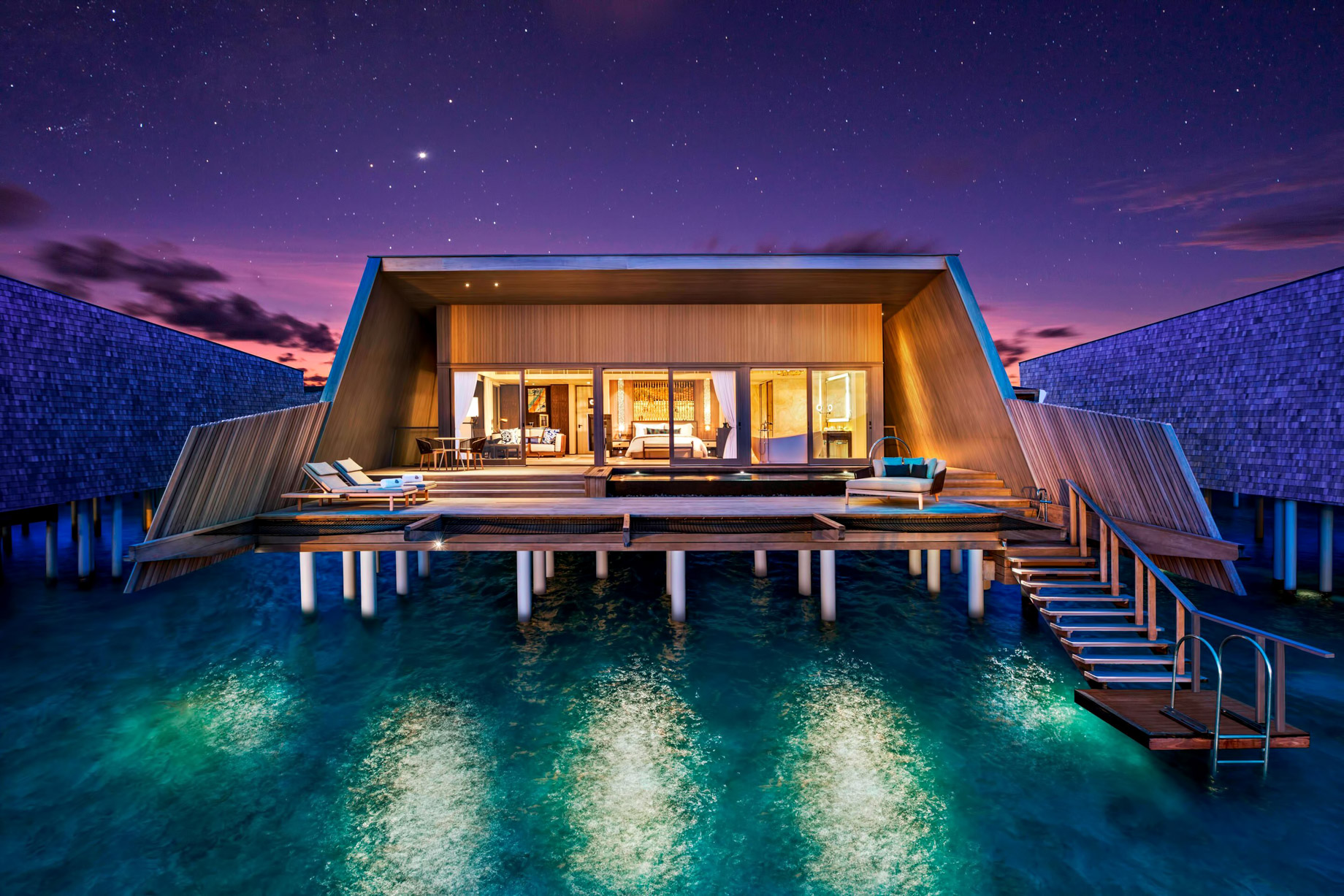 The St. Regis Maldives Vommuli Resort – Dhaalu Atoll, Maldives – Sunset Overwater Villa Night