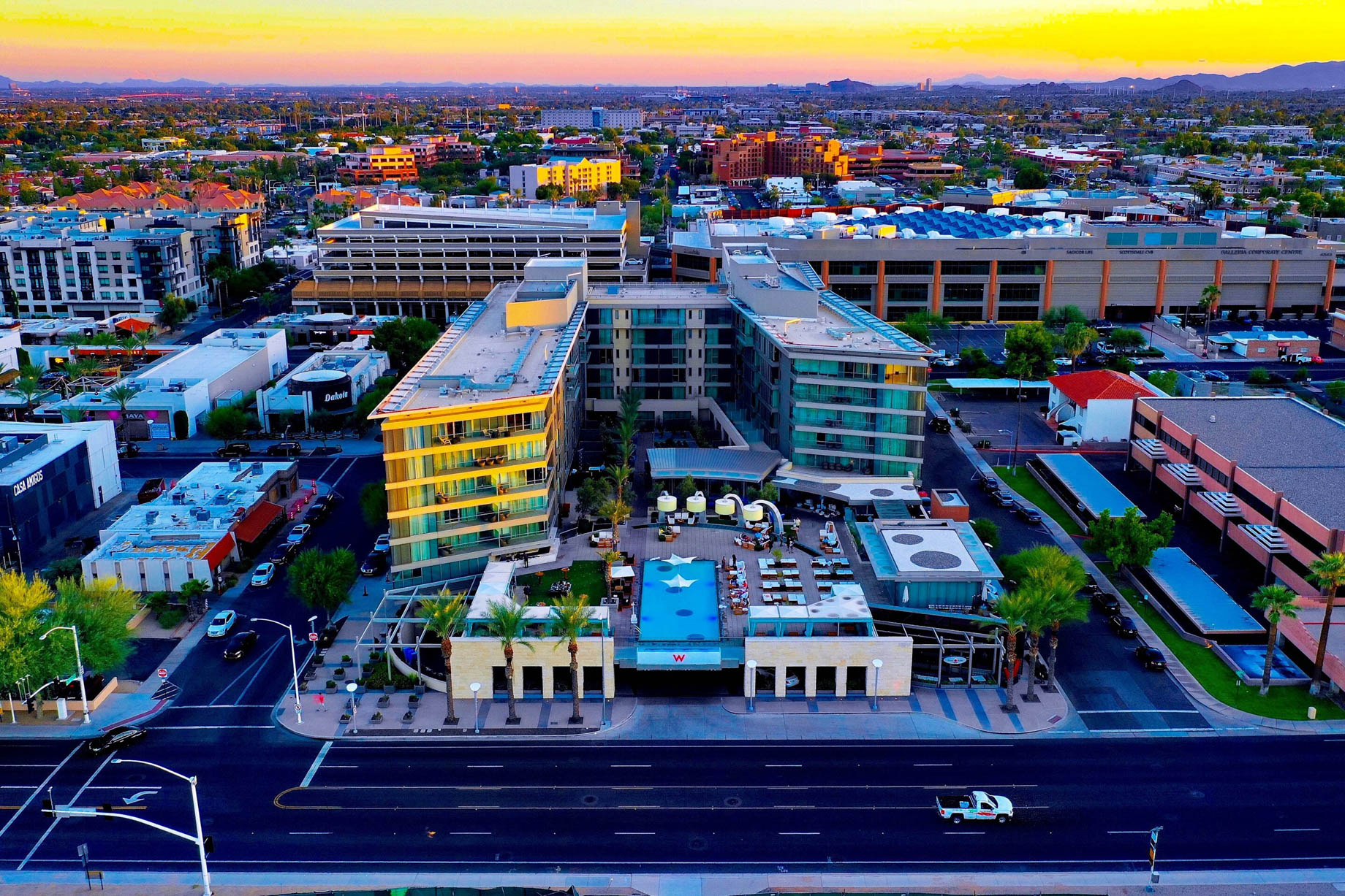 W Scottsdale Hotel – Scottsdale, AZ, USA – Hotel Exterior Sunset