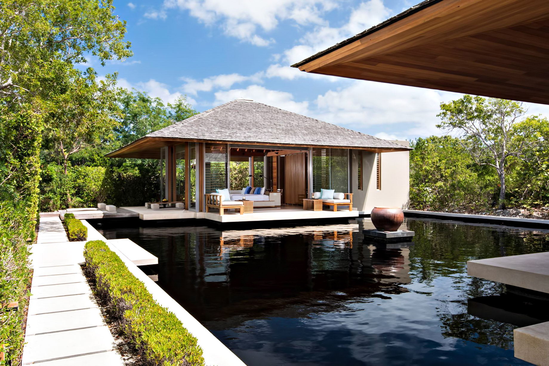 Amanyara Resort – Providenciales, Turks and Caicos Islands – Villa Bedroom Reflecting Pond Deck View