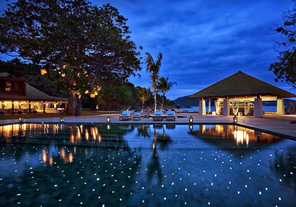 Six Senses Zil Pasyon Resort - Felicite Island, Seychelles - Main Pool Deck Twilight