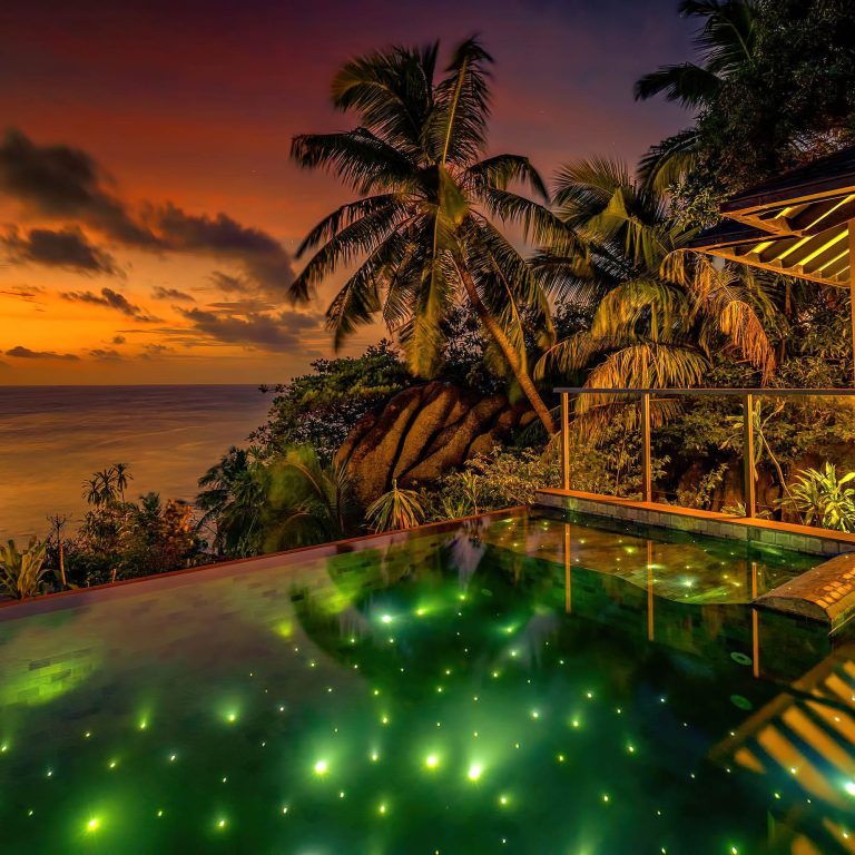 Six Senses Zil Pasyon Resort – Felicite Island, Seychelles – Tropical Island Villa Infinity Pool Evening Sunset