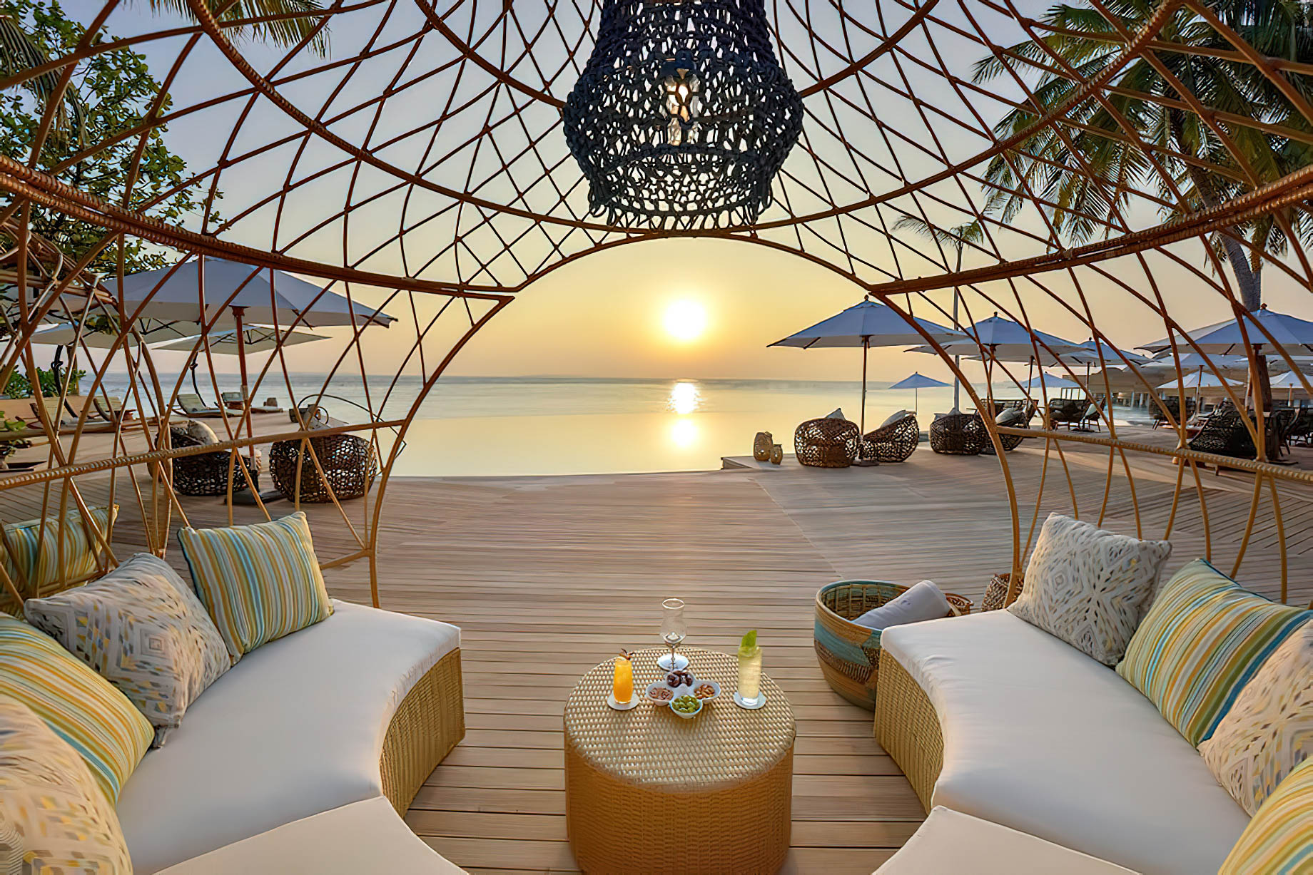 The Nautilus Maldives Resort – Thiladhoo Island, Maldives – Beachfront Poolside Lounge Sunset