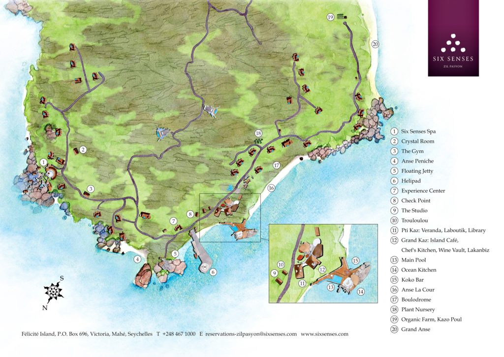 Six Senses Zil Pasyon Resort - Felicite Island, Seychelles - Map
