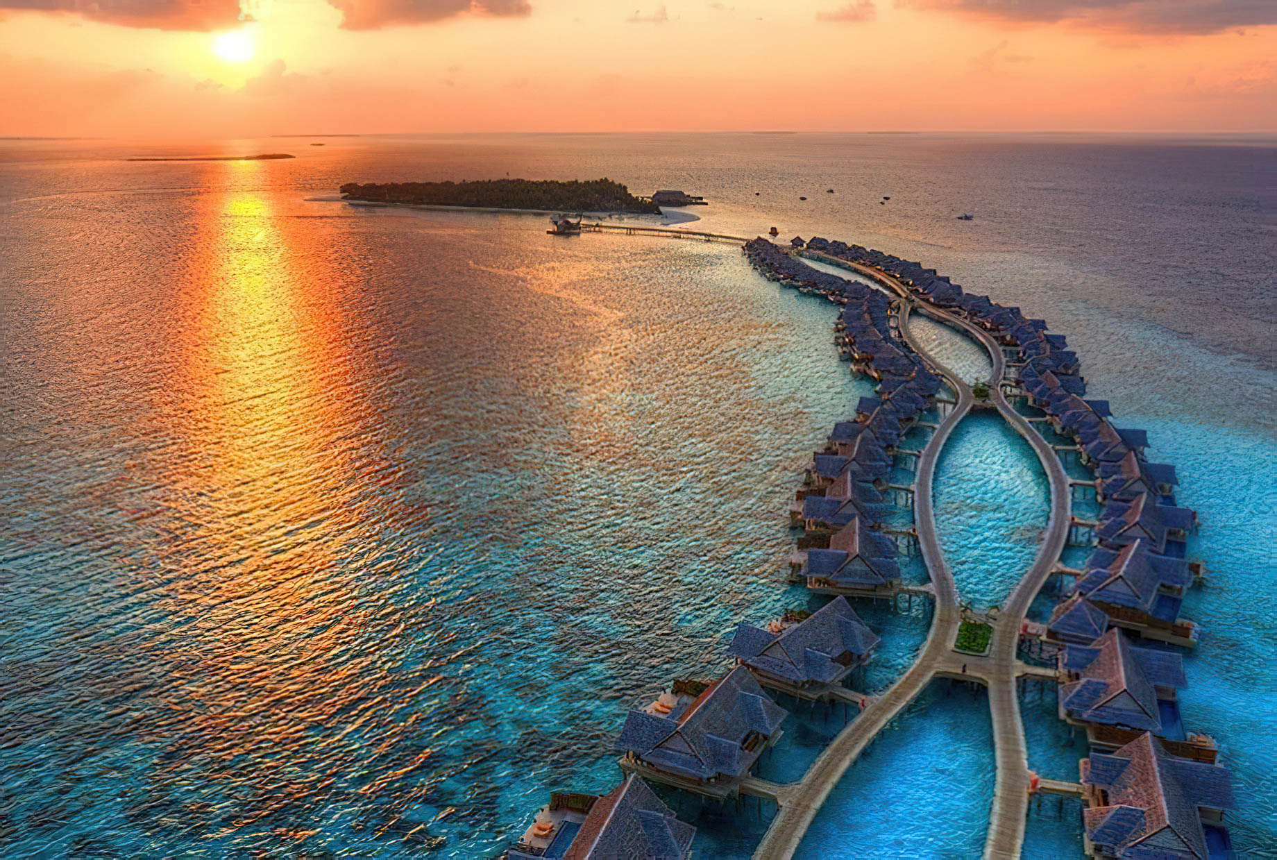 JOALI Maldives Resort – Muravandhoo Island, Maldives – Resort Sunset Aerial