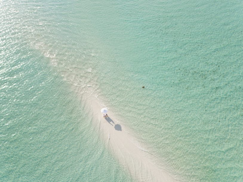 Soneva Jani Resort - Noonu Atoll, Medhufaru, Maldives - White Sandbank Beach Dining Aerial