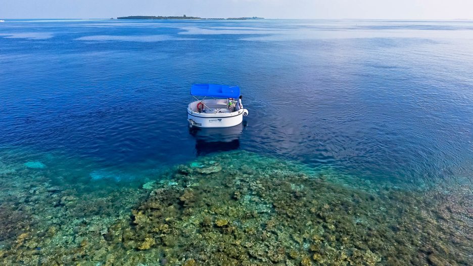 Amilla Fushi Resort and Residences - Baa Atoll, Maldives - Penguin Glass Bottom Boat Aerial View