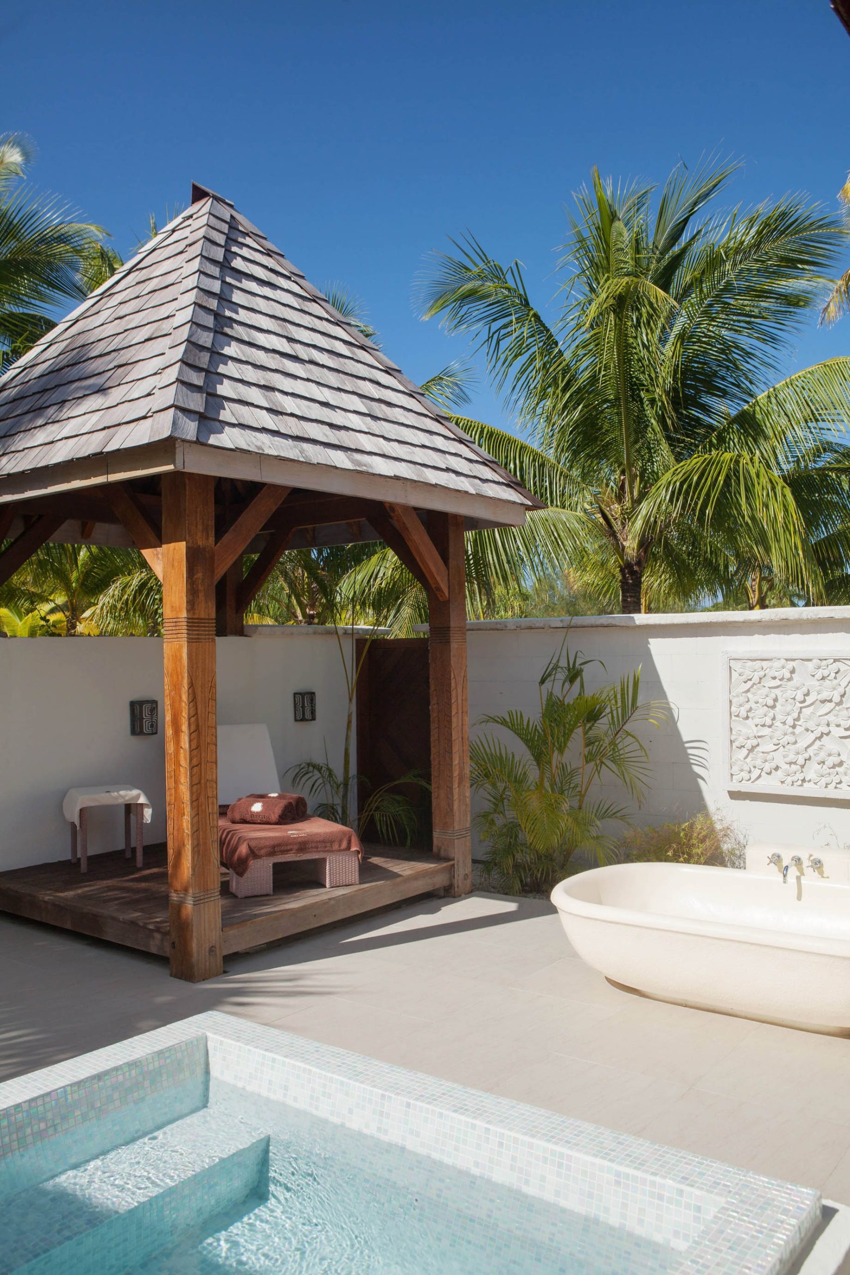 The St. Regis Bora Bora Resort – Bora Bora, French Polynesia – Iridium Spa Lounge Area Exterior Tub