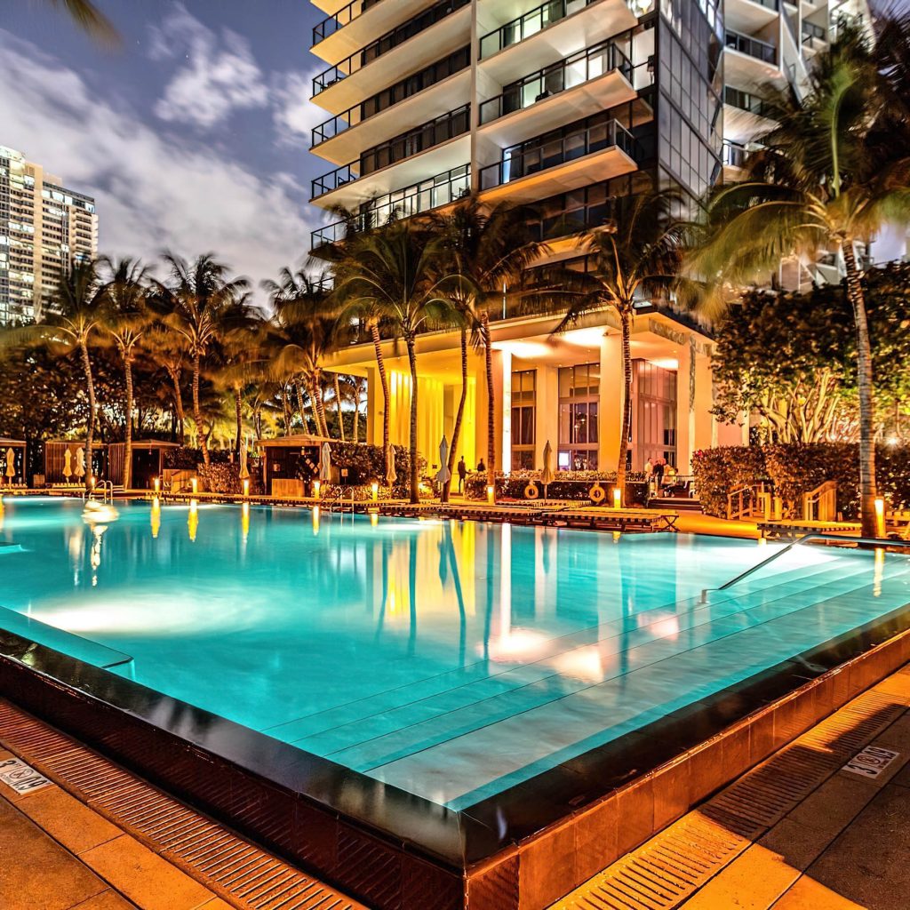W South Beach Hotel - Miami Beach, FL, USA - Poolside Hotel Night View