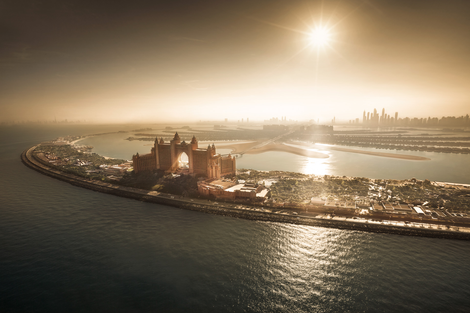 Atlantis The Palm Resort – Crescent Rd, Dubai, UAE – Aerial Sunset