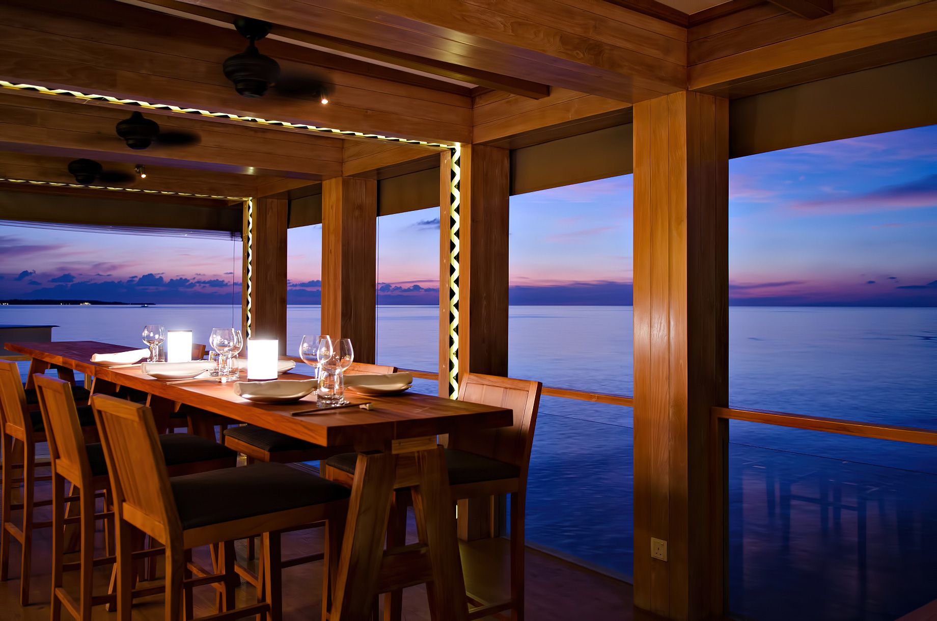 Amilla Fushi Resort and Residences – Baa Atoll, Maldives – Oceanfront OAK Lounge Dusk