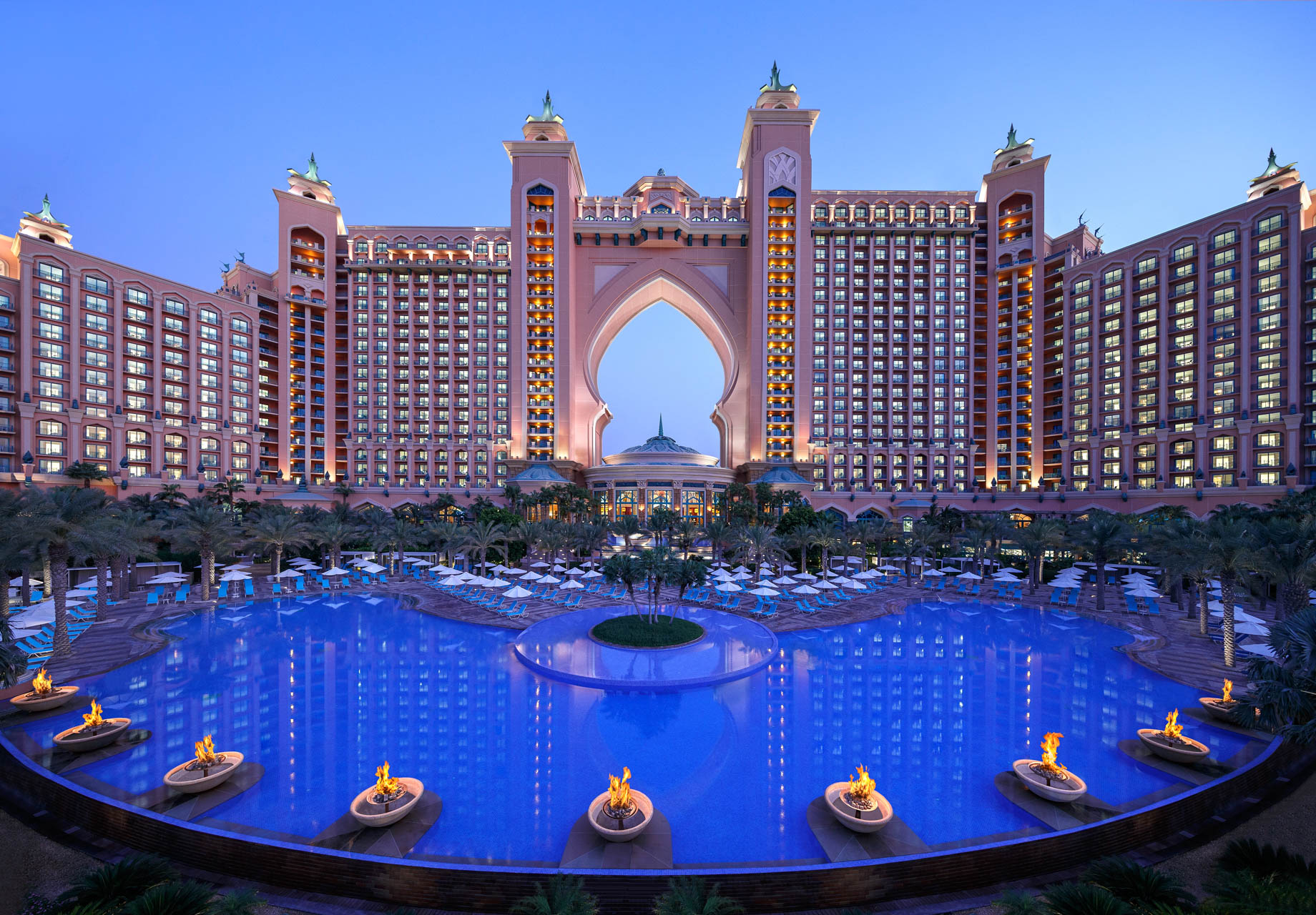 Atlantis The Palm Resort - Crescent Rd, Dubai, UAE - Resort Pool Twilight