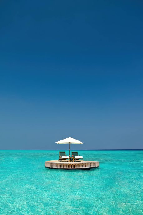 One&Only Reethi Rah Resort - North Male Atoll, Maldives - Ocean Water Lounge Chair Sun Umbrella