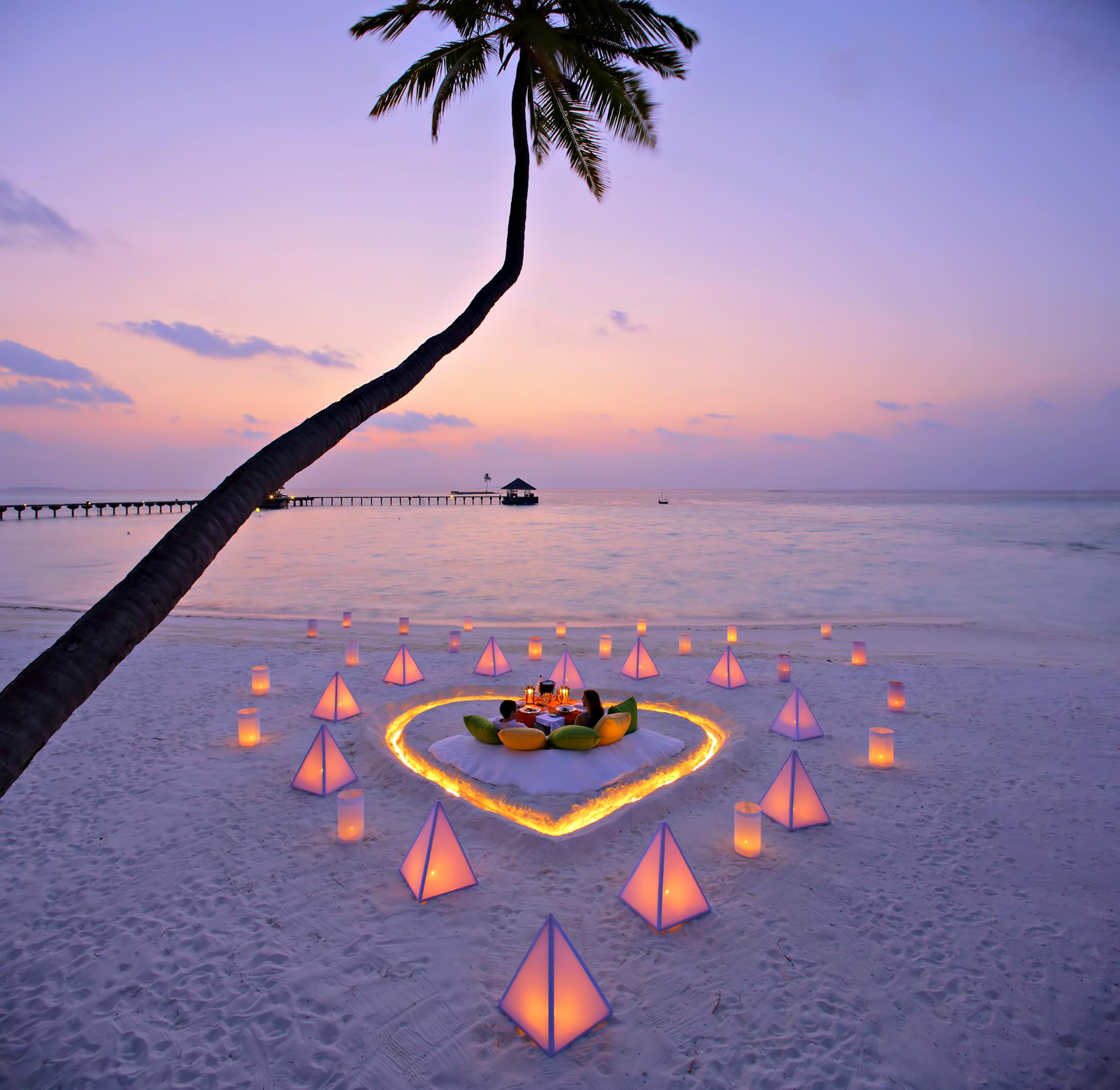 Gili Lankanfushi Resort – North Male Atoll, Maldives – Beach Heart Sand Lounge Sunset