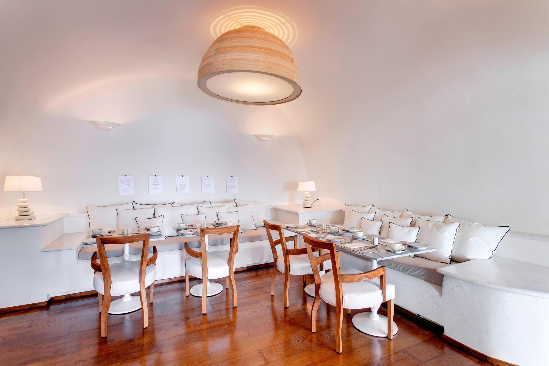 Mystique Hotel Santorini – Oia, Santorini Island, Greece – Captain’s Lounge Tables