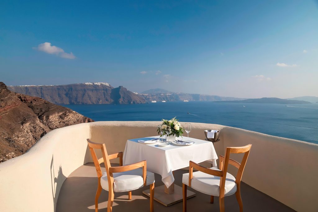 Mystique Hotel Santorini – Oia, Santorini Island, Greece - Private Dining Table Sea View