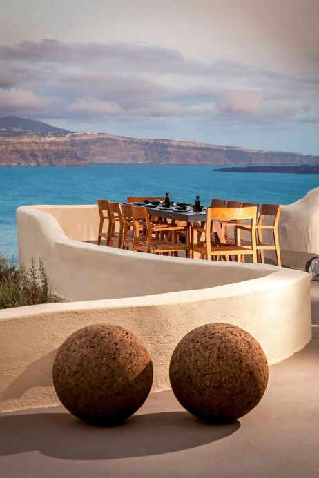Mystique Hotel Santorini – Oia, Santorini Island, Greece - ASEA Restaurant Table Sea View