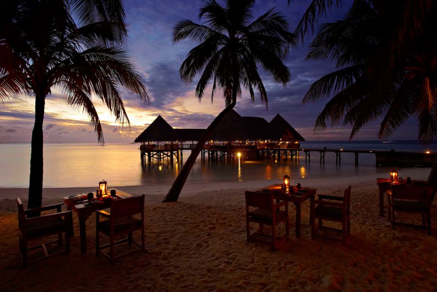 Gili Lankanfushi Resort - North Male Atoll, Maldives - Beach Dining Tables Sunset
