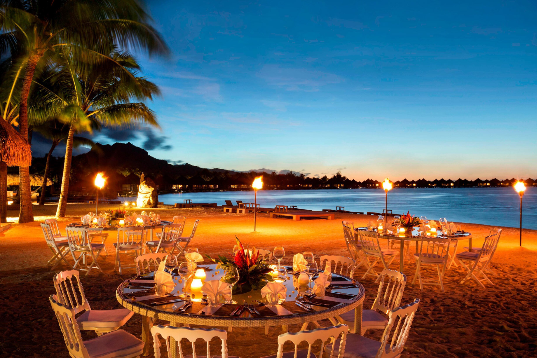 The St. Regis Bora Bora Resort – Bora Bora, French Polynesia – Dinner Tables on the Beach