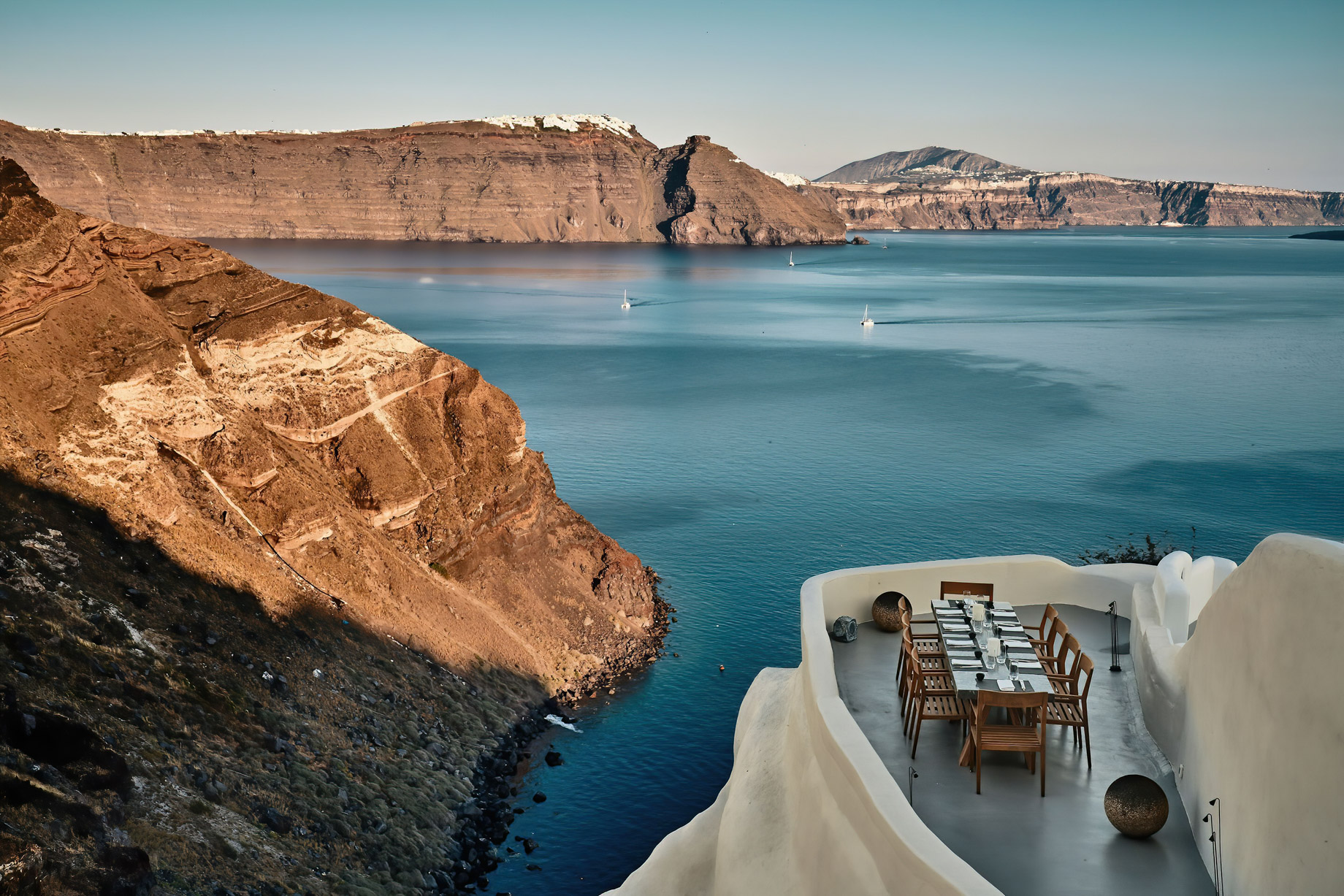 Mystique Hotel Santorini – Oia, Santorini Island, Greece – Cliffside ASEA Lounge Restaurant Ocean View