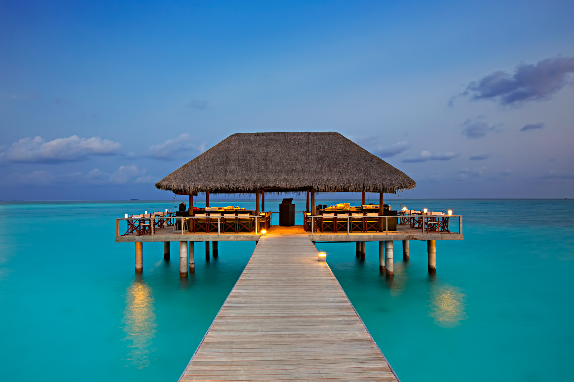Velassaru Maldives Resort – South Male Atoll, Maldives – Overwater Restaurant Sunset