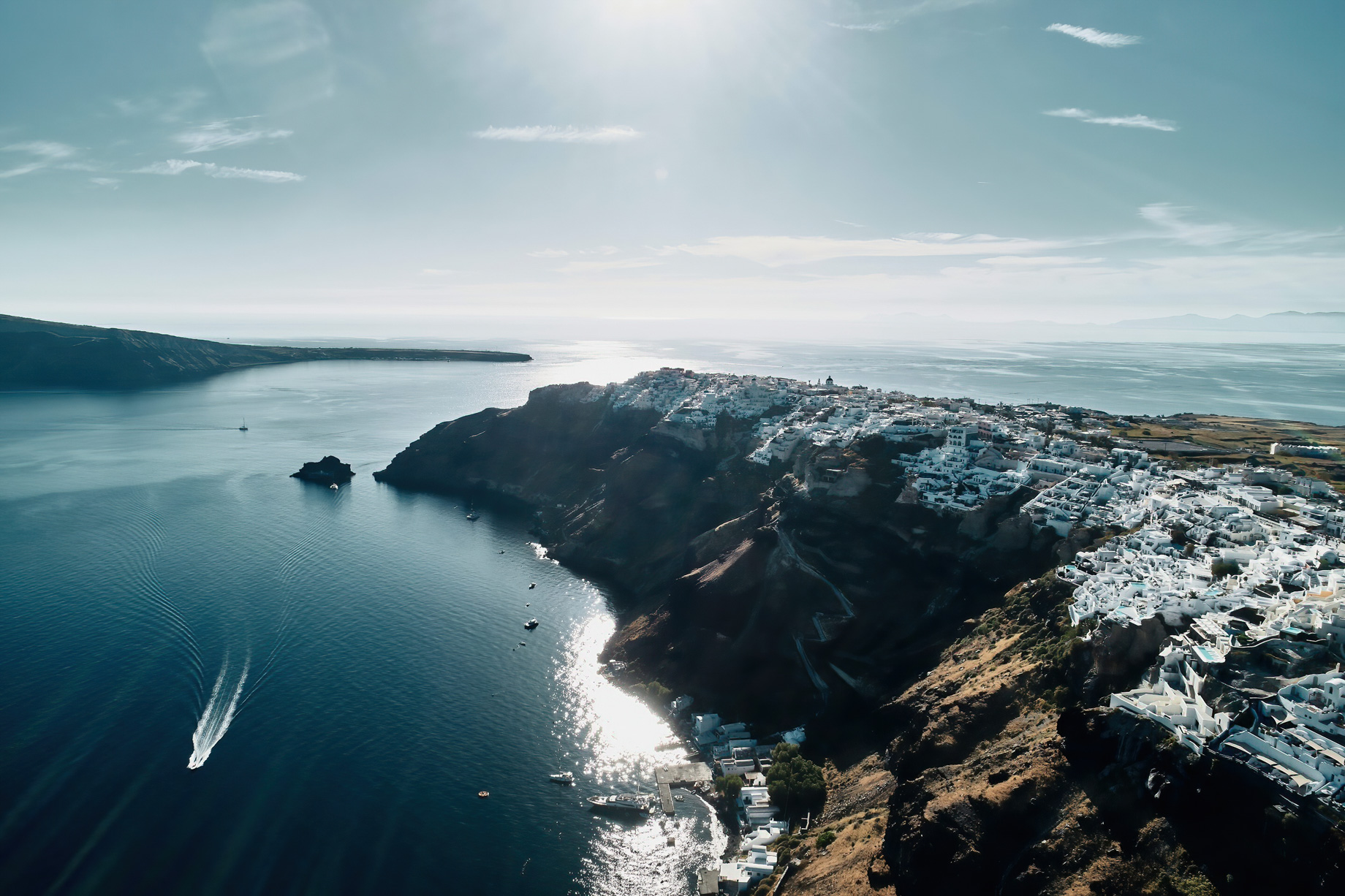 Mystique Hotel Santorini – Oia, Santorini Island, Greece – Cliffside Ocean View Aerial