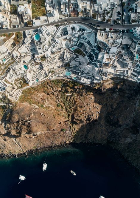 Mystique Hotel Santorini – Oia, Santorini Island, Greece - Overhead Aerial View