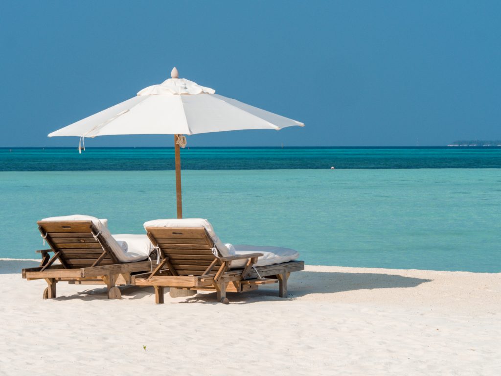 Soneva Jani Resort - Noonu Atoll, Medhufaru, Maldives - Private White Sand Beach Umbrella Chairs
